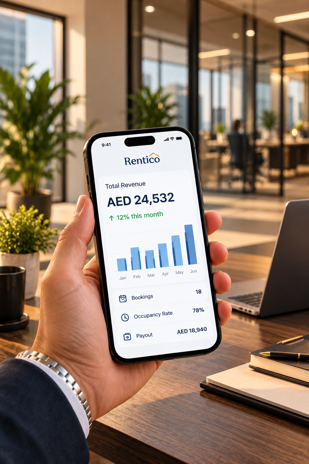 Person reading income statement on phone